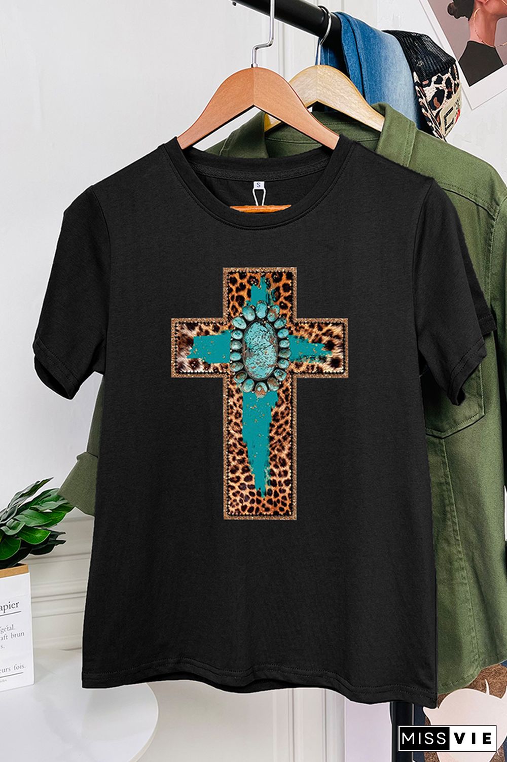 Cross Print Short Sleeve Graphic Tee Wholesale