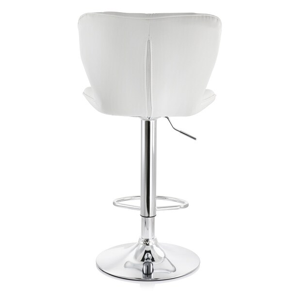 Elama 2 Piece Diamond Tufted Faux Leather Adjustable Bar Stool in White with Chrome Base