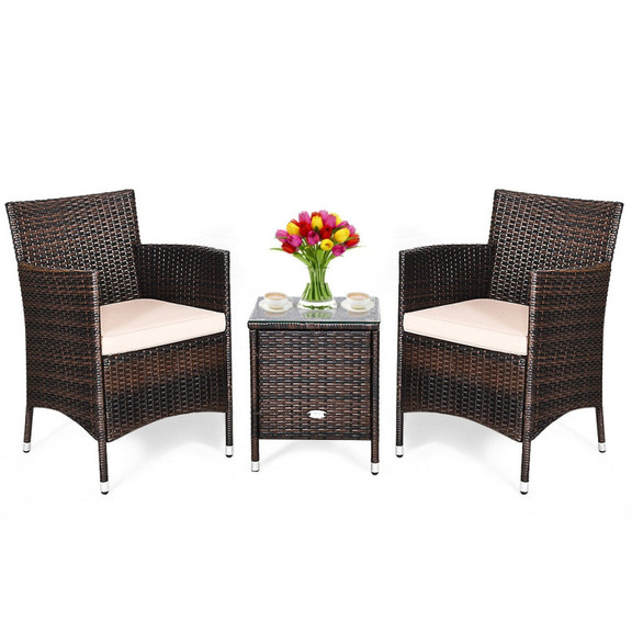 Costway 03548729 3 Pcs Outdoor Rattan Wicker Furni...