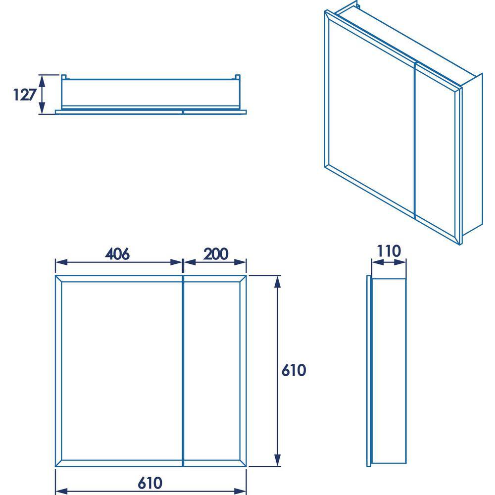 Croydex 24 in. W x 24 in. H x 5 in. D Frameless Bi-View Surface-Mount Medicine Cabinet with Easy Hang System in White WC102122YW