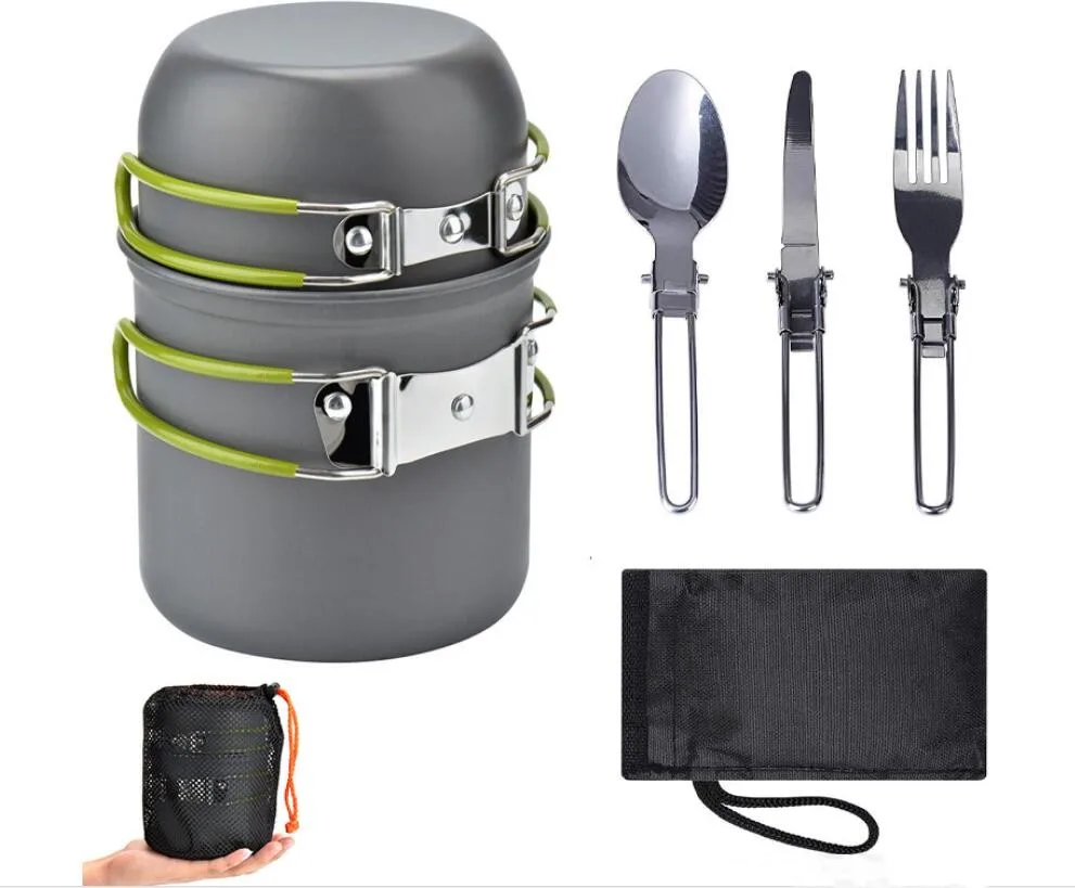 Camping Cookware  Camping Cooking Set with Stainless steel knife and fork  Camp Kitchen Equipment Accessories