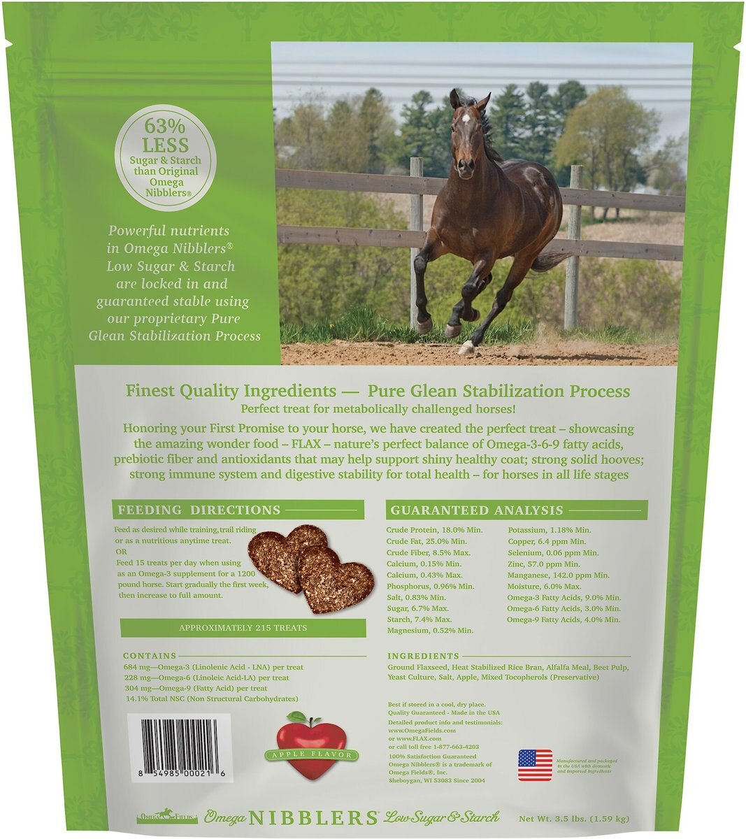 Omega Fields Omega Nibblers Low Sugar and Starch Apple Flavor Chews Horse Supplement