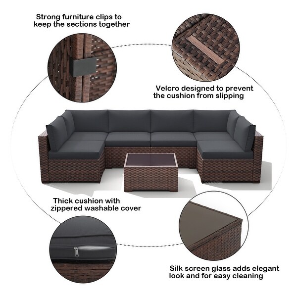 Wicker/ Steel 7piece Outdoor Cushioned Sectional Sofa Set