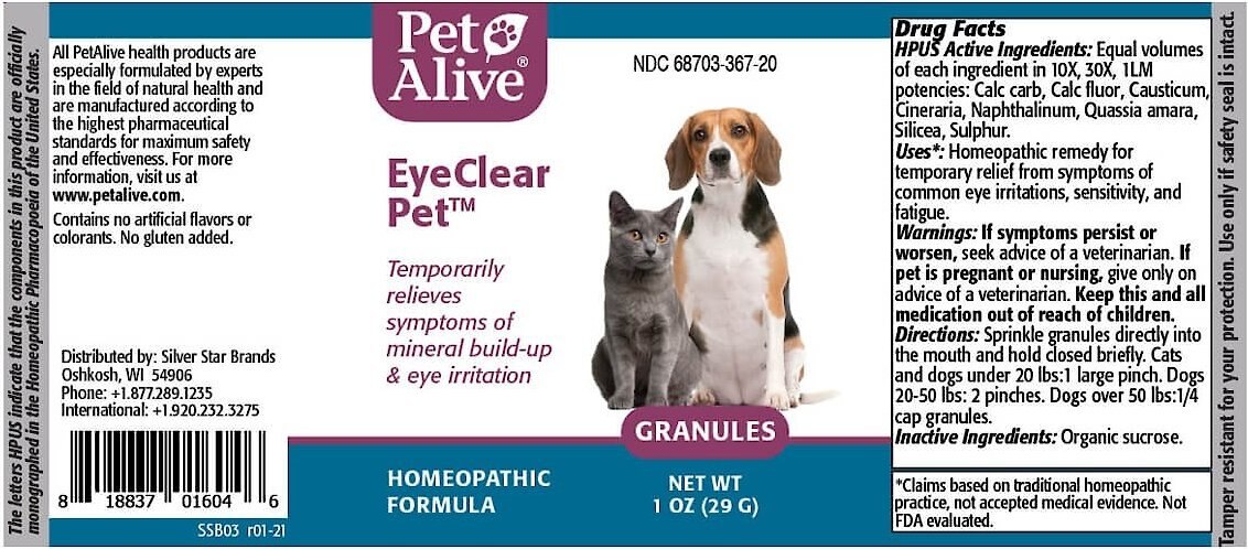 PetAlive EyeClear Pet Granules Eye Irritation Treatment for Dogs and Cats， 1-oz jar