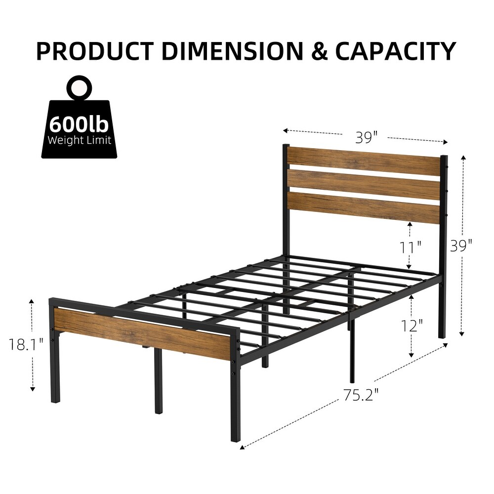 Sturdy Platform Bed Frame with Headboard and Footboard No Box Spring