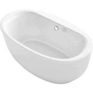 KOHLER Sunstruck 66 in. Acrylic Flatbottom Air Bath Bathtub with Fluted Shroud and Bask Heated Surface in White K-1967-GHW-0