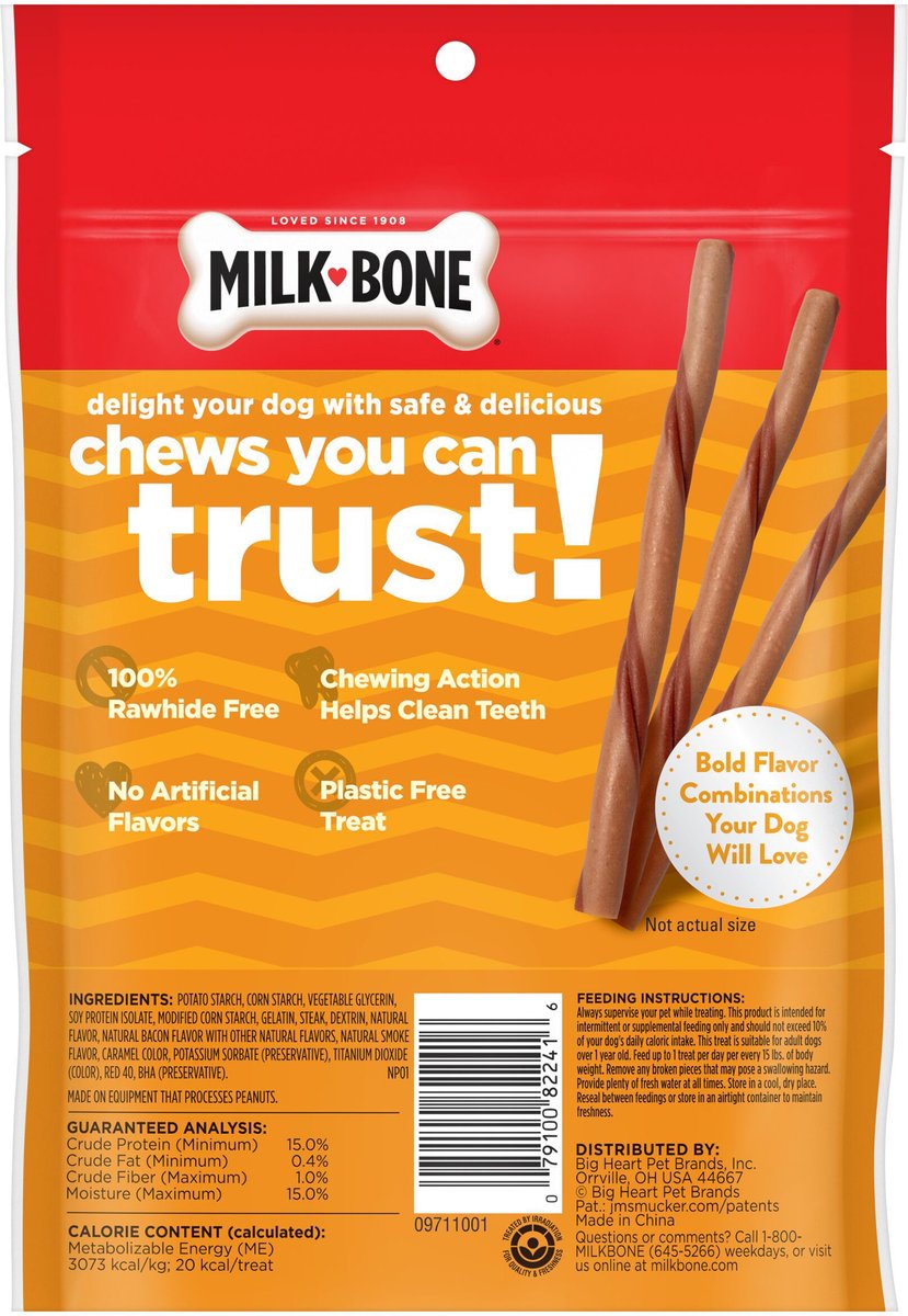 Milk-Bone Flavor Twists Chews What's Steak'n Bacon Dog Treats