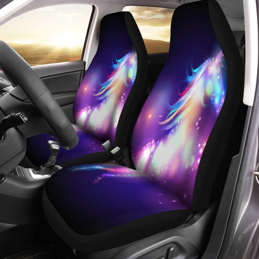 FMSHPON Set of 2 Car Seat Covers Fantasy Unicorn Magic Stars Imagination Wild Abstract Neon Shiny Universal Auto Front Seats Protector Fits for Car，SUV Sedan，Truck