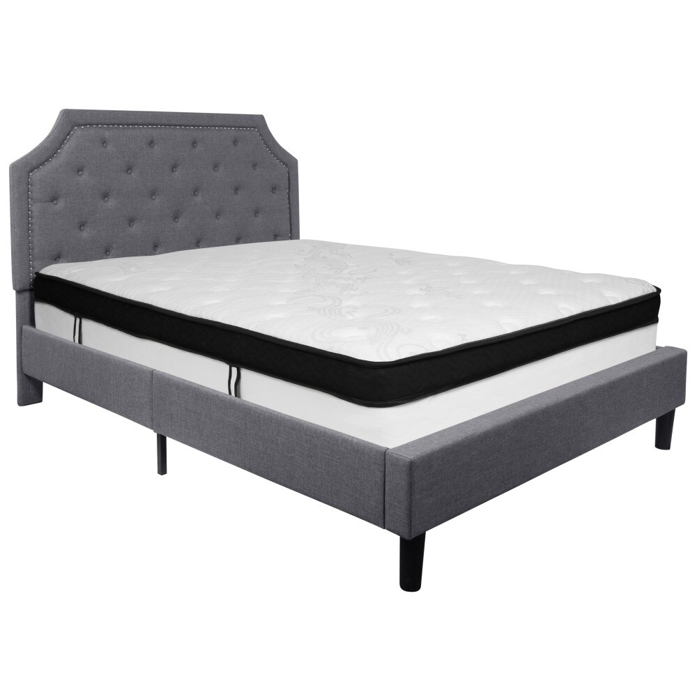 Arched Tufted Platform Bed and Memory Foam Pocket Spring Mattress