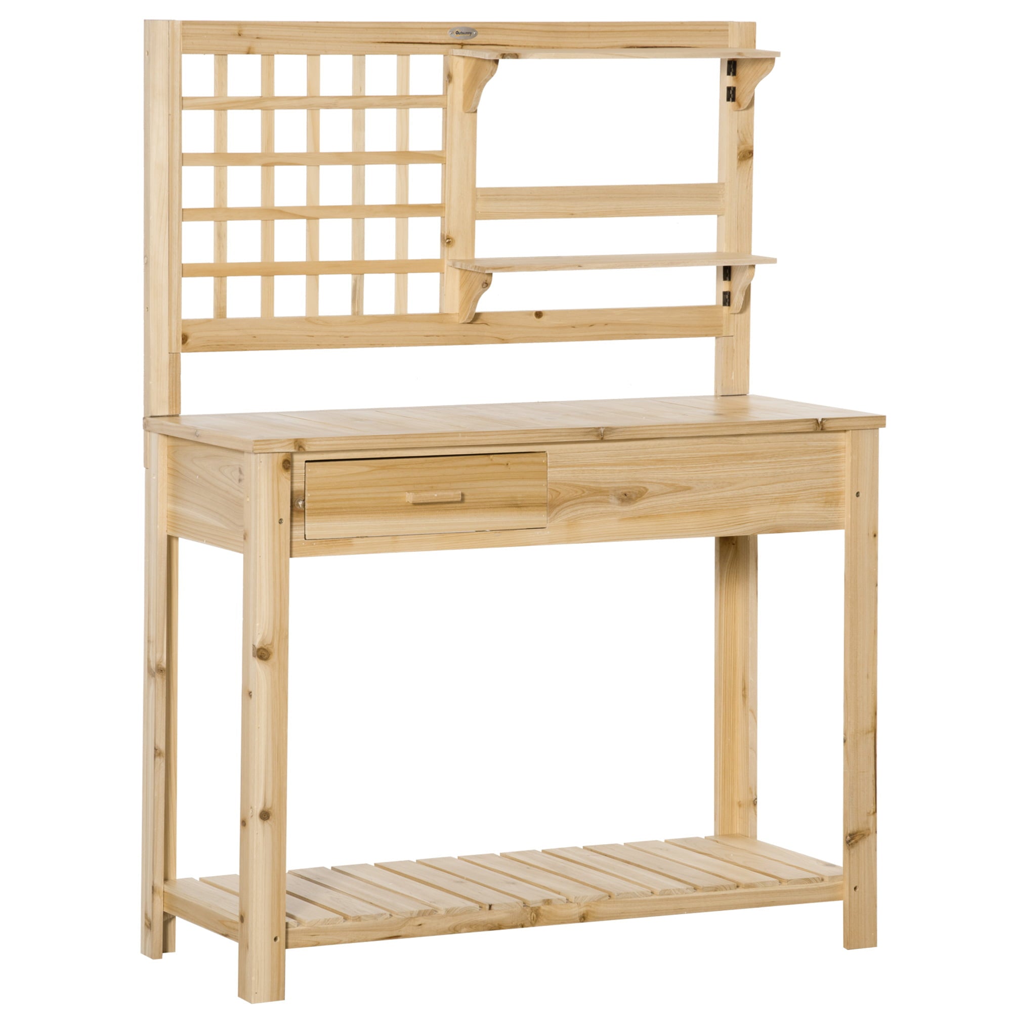 Andoer Potting Bench Table Work Bench Workstation w/ Tiers of Shelves & Drawer Natural