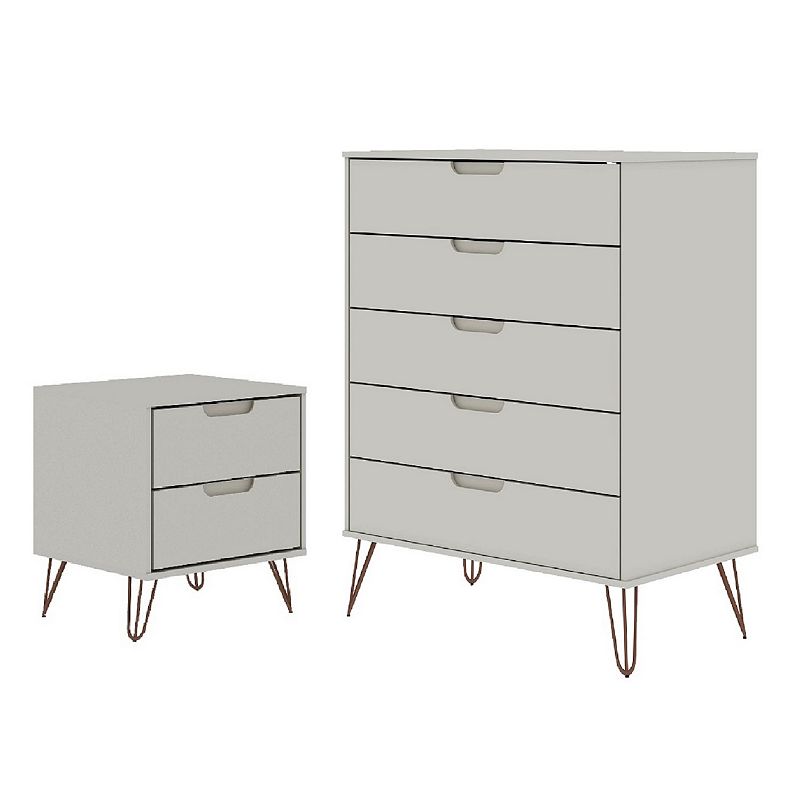 MANHATTAN COMFORT Rockefeller Tall 5-Drawer Dresser and Nightstand 2-piece Set