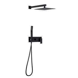 Satico Double Handle 2-Spray 10 in. Square Shower Faucet with Rain Shower Head 1.8GPM in Matte Black MBSS0021RB