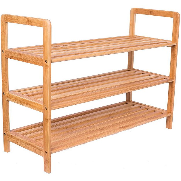 Birdrock Home 3 tier Free Standing Bamboo Shoe Rack With Handles