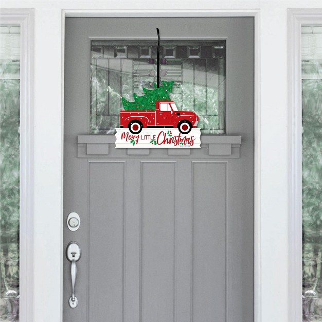 Big Dot Of Happiness Merry Little Christmas Tree Hanging Porch Red Truck Christmas Party Outdoor Decorations Front Door Decor 1 Piece Sign