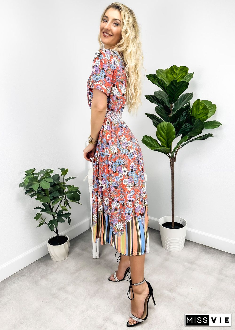 Multicolor Floral Retro Print Dress