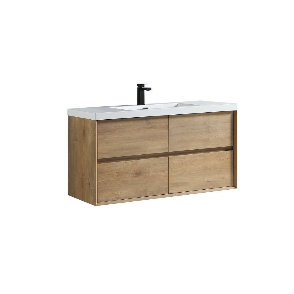 MORENO BATH Kingdee 47 in. W x 19.6 in. D x 23.6 in. H Bath Vanity in White Oak with White Acrylic Top SLIM-48WO