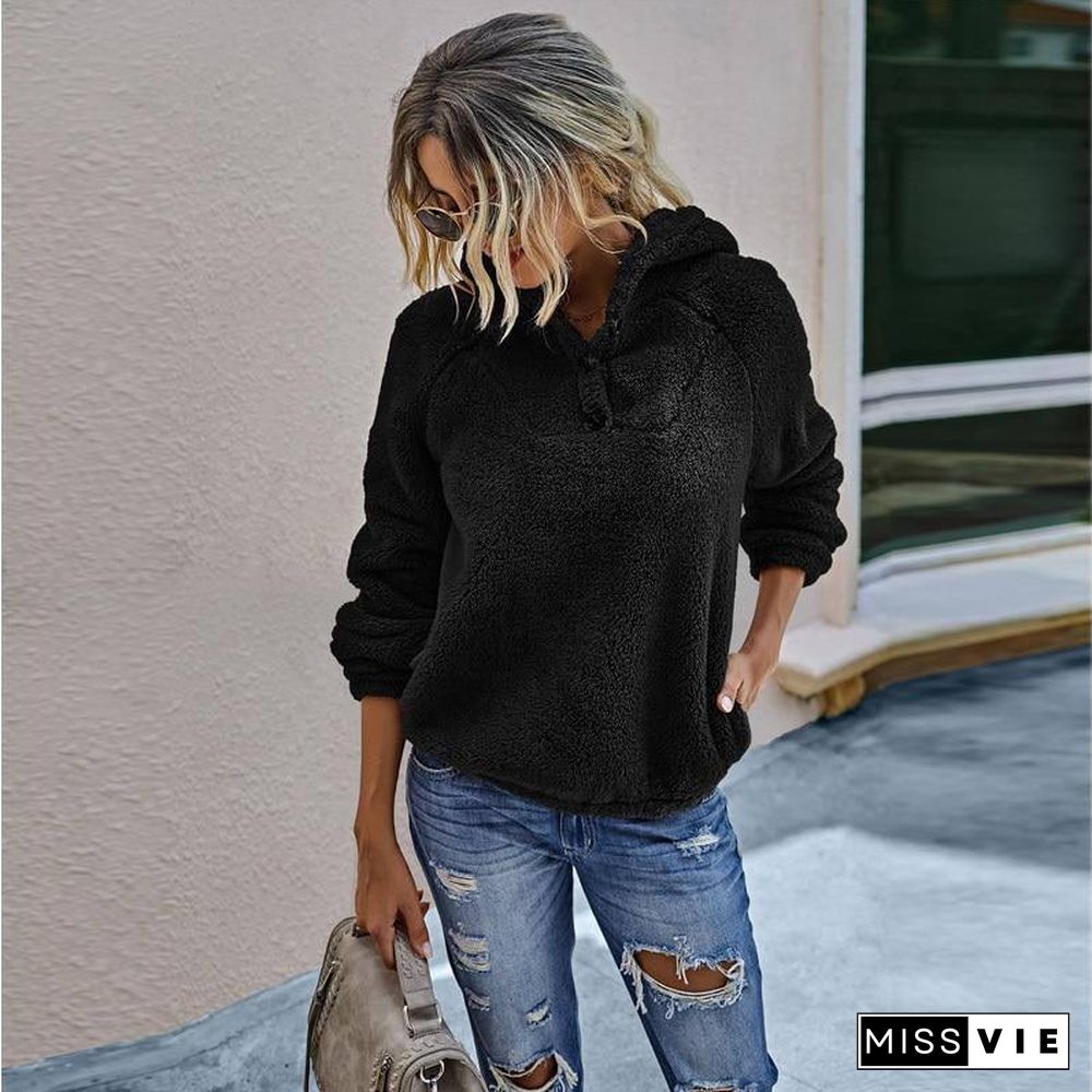 New Autumn Winter Hoodies Women Aesthetic Clothes Pure Color Hedging Plush Long Sleeve Streetwear Tops Fall Women Clothing