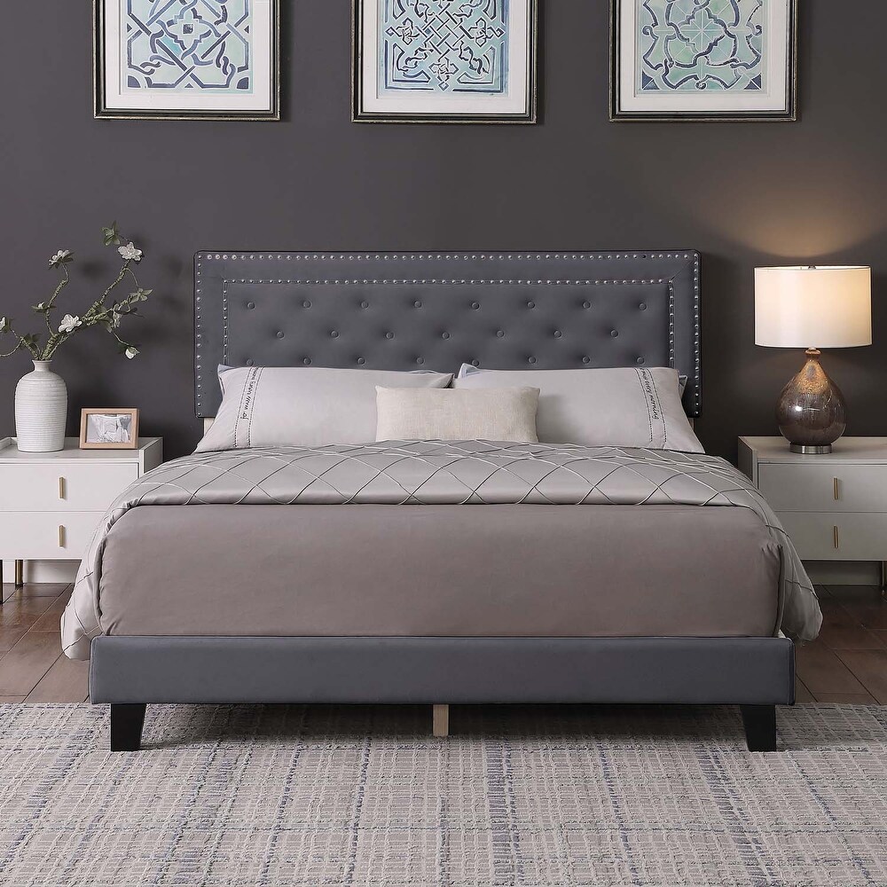 Morden Fort Full Size Bed Frame   Adjustable Headboard with Luxurious Velvet Upholstery