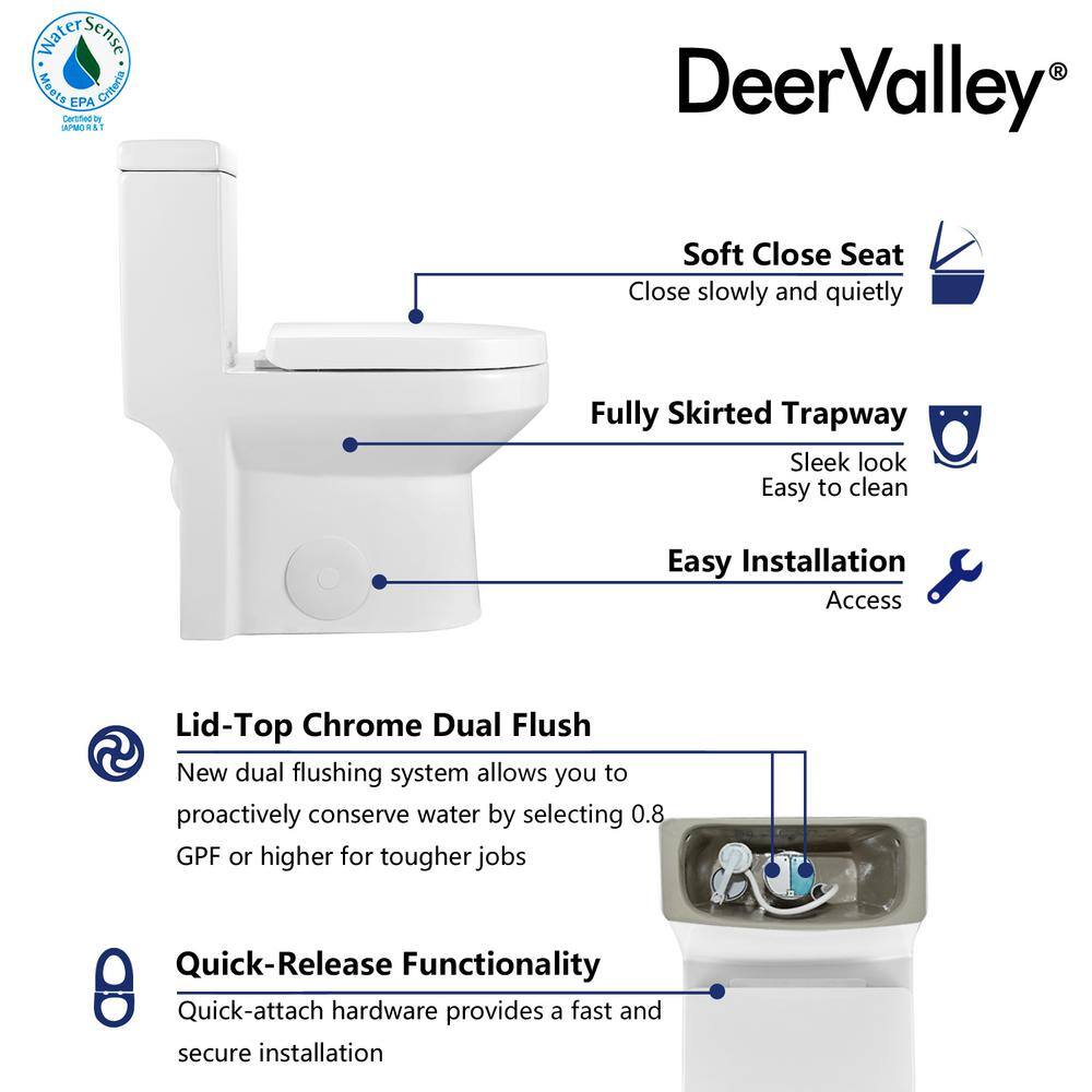 DEERVALLEY DeerValley Liberty 12 in. Rough in Size 1-Piece 0.81.28 GPF Dual Flush Elongated Toilet in White Seat Included DV-1F52812