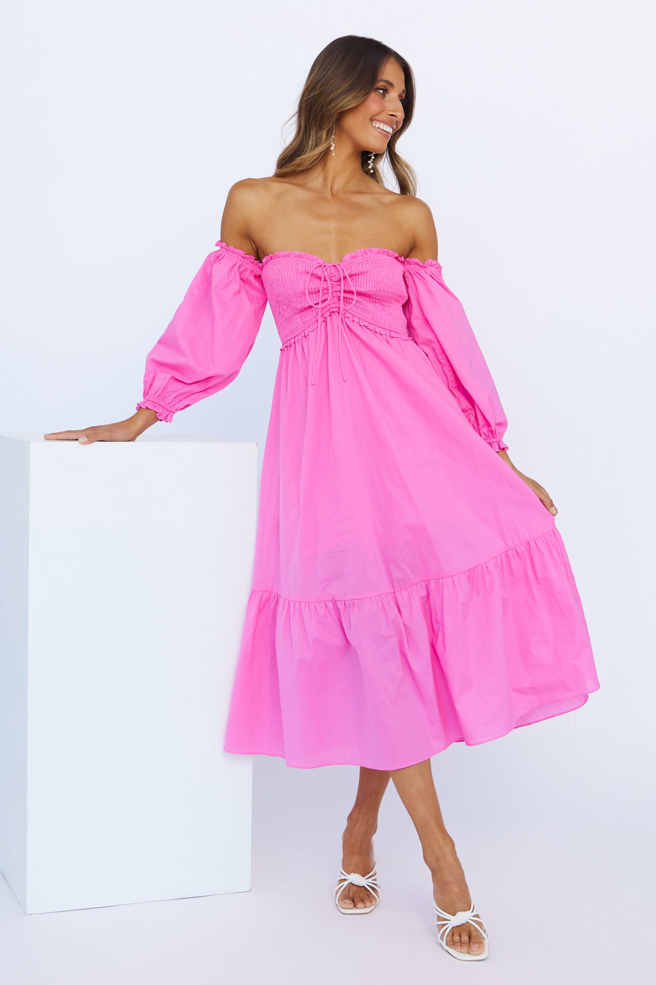 Kiss Me At Sunset Midi Dress Hot Pink