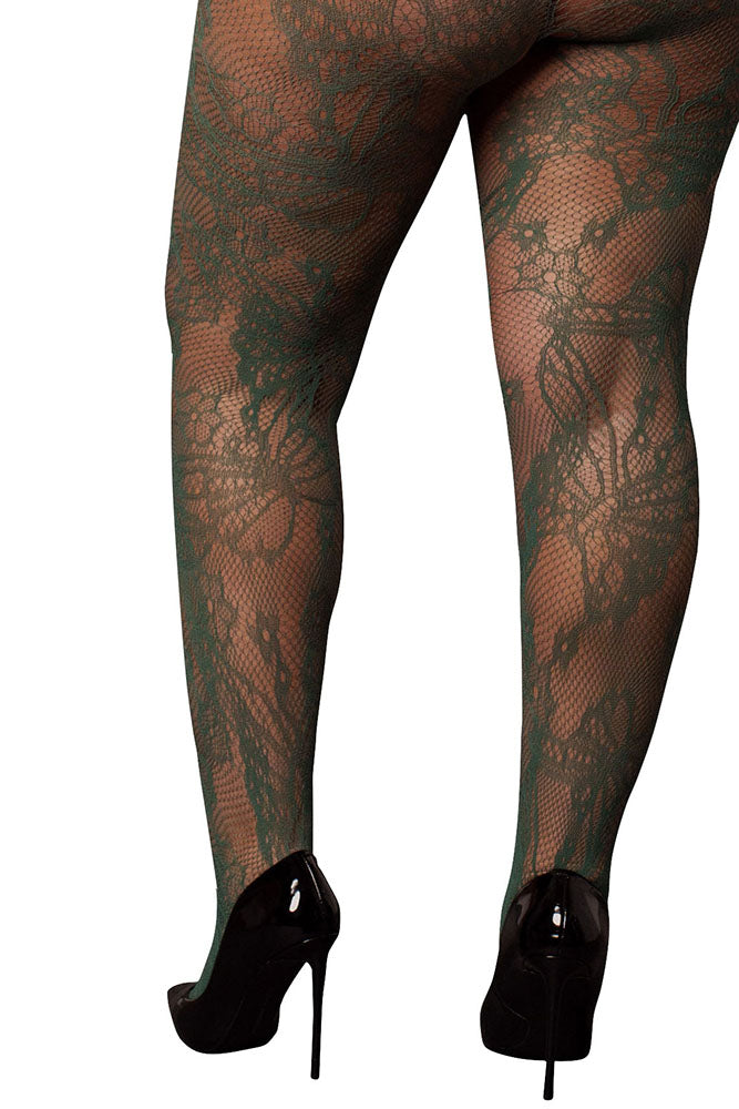 Le Désir Green Long Sleeve Bodystocking with Lace XL