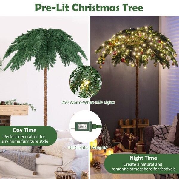 6 Feet PreLit Xmas Palm Artificial Tree with 250 WarmWhite LED Lights