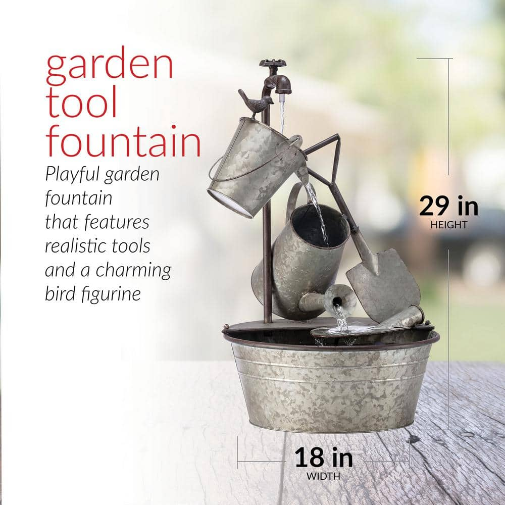 Alpine Corporation 28 in. Tall Outdoor 3-Tier Metal Garden Tools Water Fountain YHL106