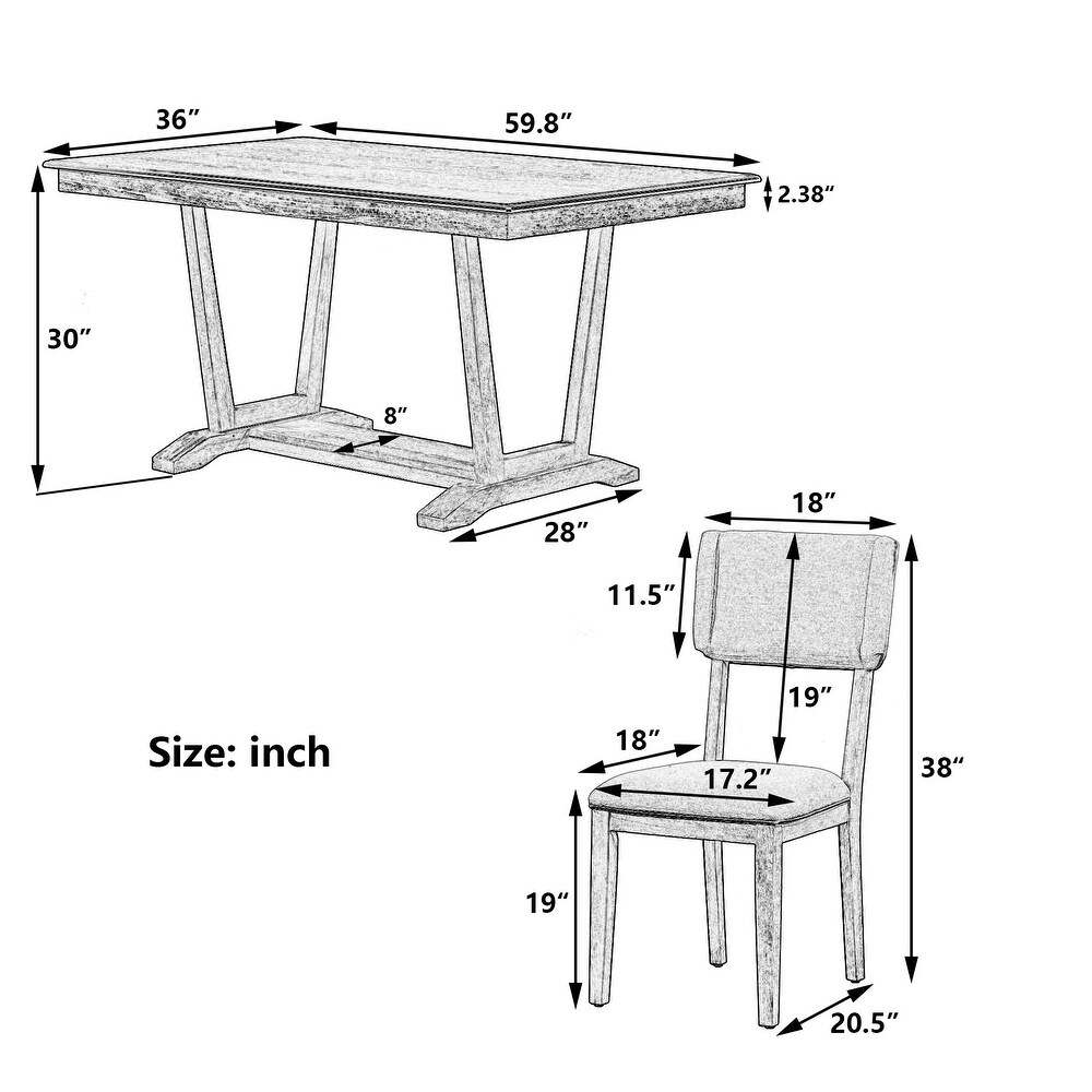 Classic Farmhouse 5 Piece Wooden Dining Set with 59\