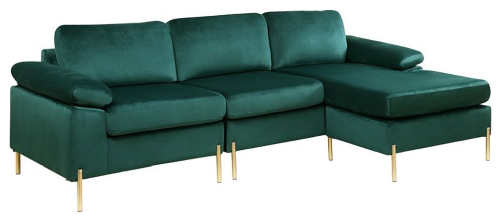 Devion Furniture Modern Velvet Sectional Sofa in Green/Gold legs   Sofas   by Homesquare  Houzz