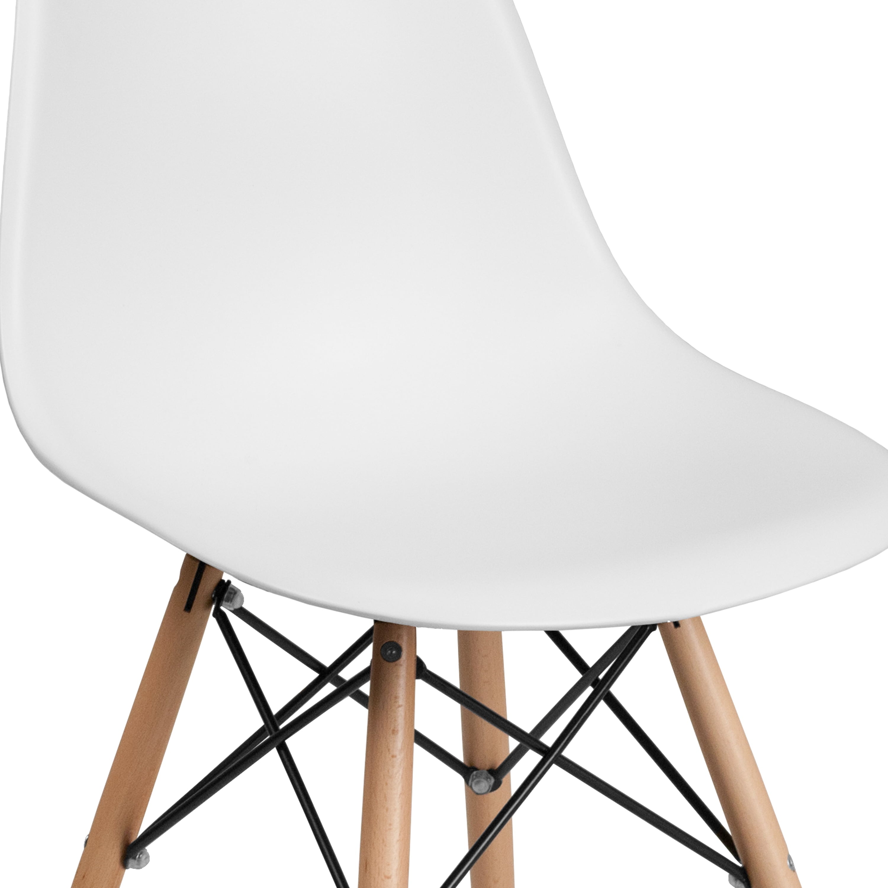 Emma + Oliver White Plastic Chair with Wooden Legs