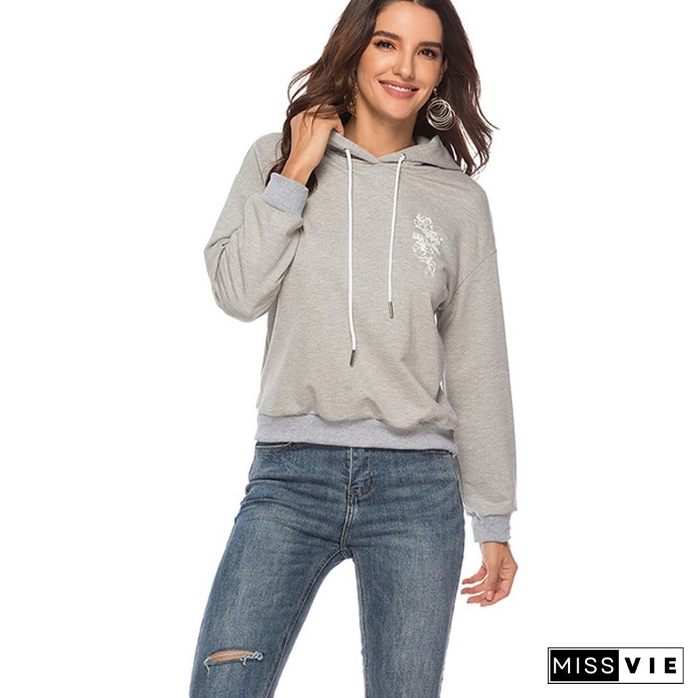 Women's Printed Slim Fit Sweatshirt Long Sleeve Hooded Pullover Autumn Spring Cotton Sweater Tops