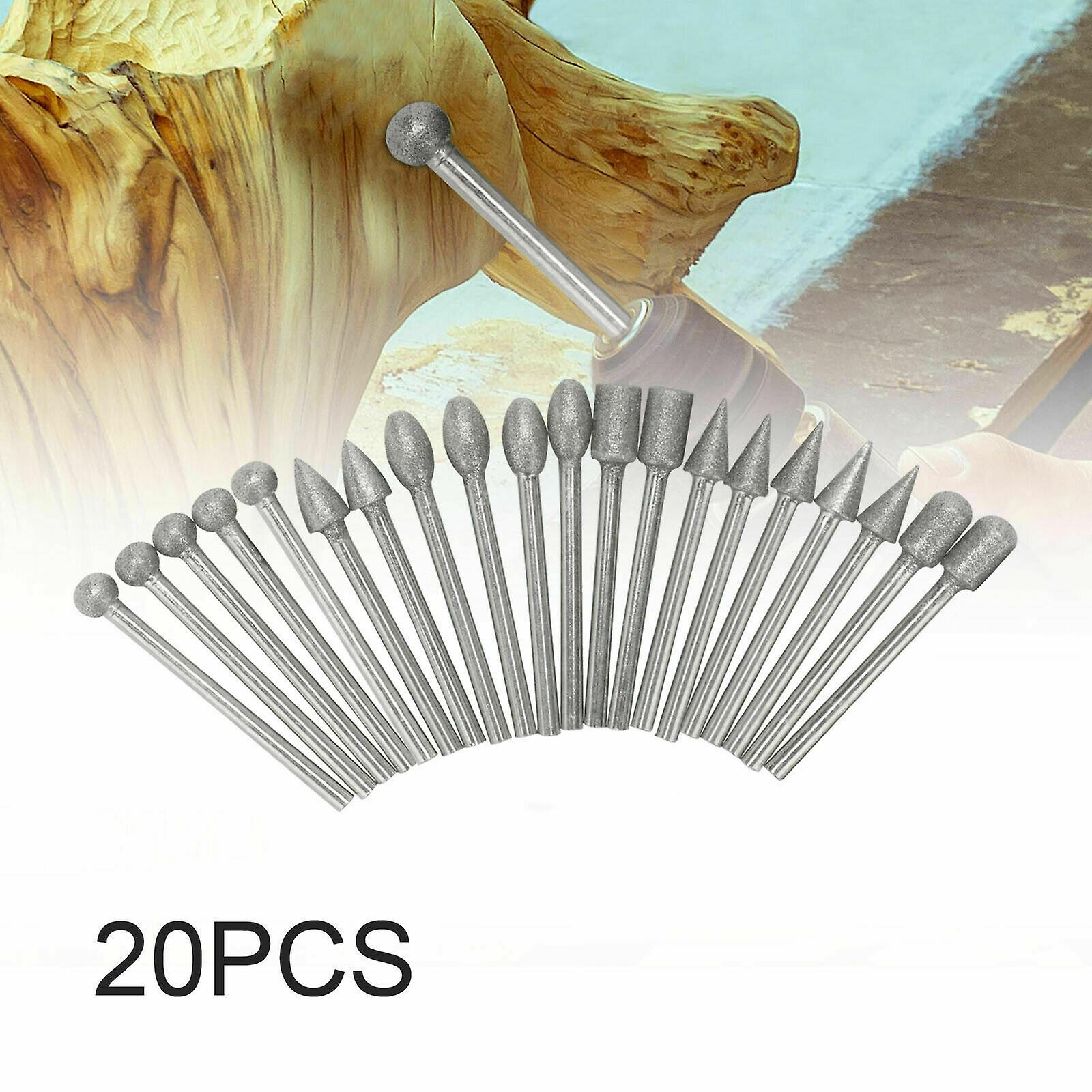 20pcs Diamond Grinding Heads Mini Drill Burrs Bit Set 3mm Shank For Rotary Tool