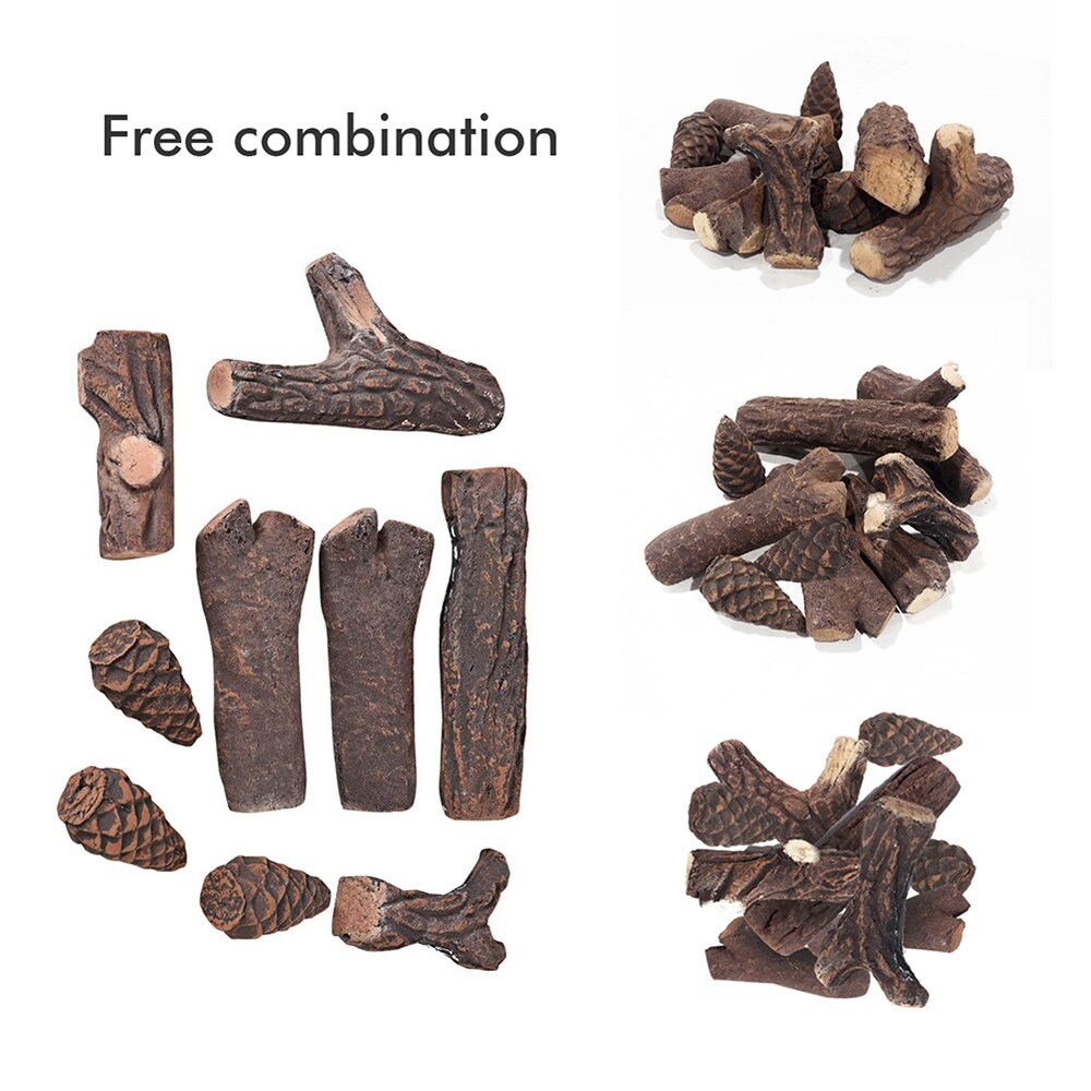 9 Pcs Ceramic Wood Fire Pit Logs for Indoor or Outdoor