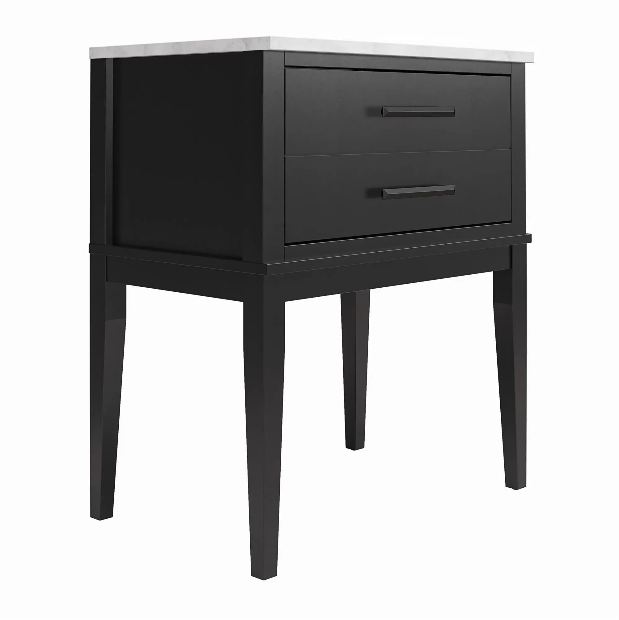 Lynnhaven Black Nightstand with White Marble Top