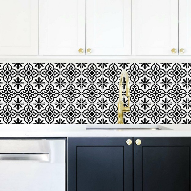 Ornate Tile Backsplash Peel And Stick Giant Wall Decal Black white Roommates