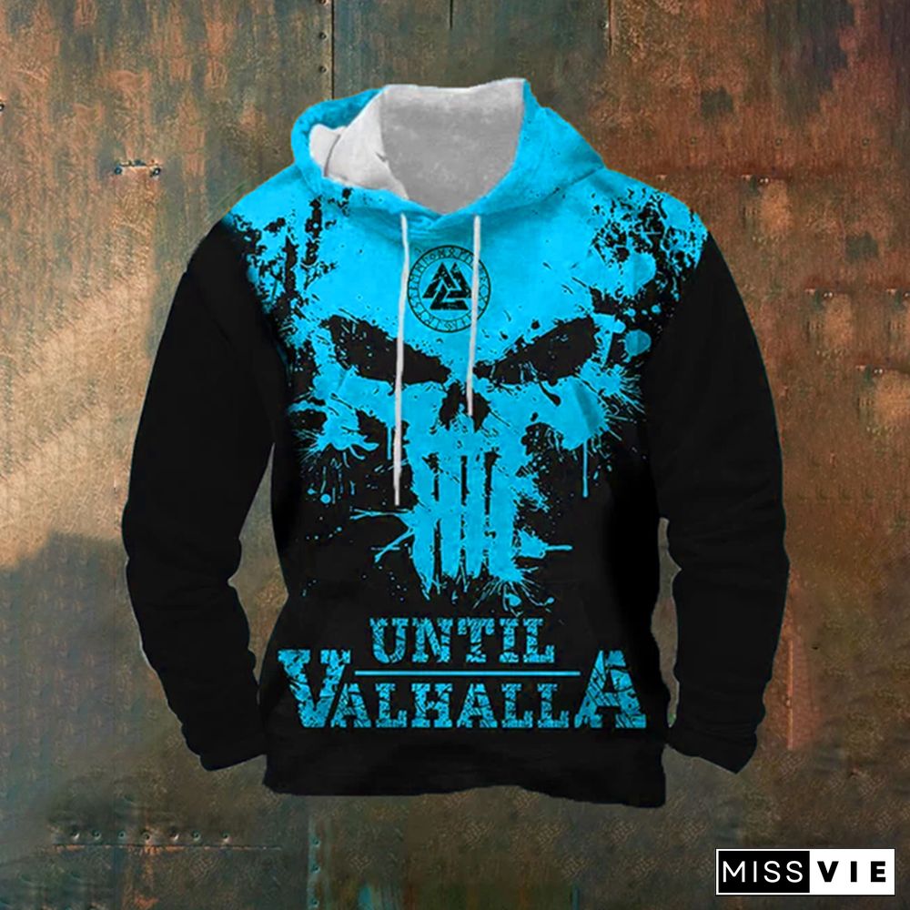 Men's Viking Skull Until Valhalla Print Hoodie