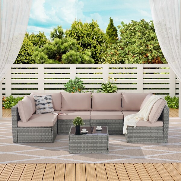 Outdoor Rattan 7 Pieces Furniture Sofa And Table Set