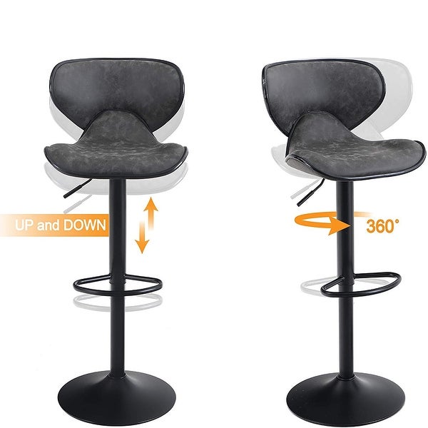 2PCS Metal Bar Stools Swivel Barstools with Back Support Adjustable Counter Height Modern Pu Leather Kitchen Counter Stools