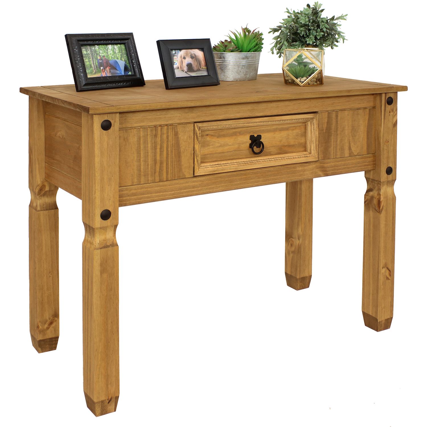 Sunnydaze Solid Pine Console Table with Drawer - 29 in - Light Brown