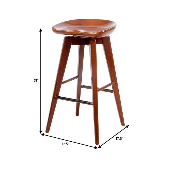 Esme 29 Inch Swivel Barstool with Contour Seat， Wood， Walnut Brown