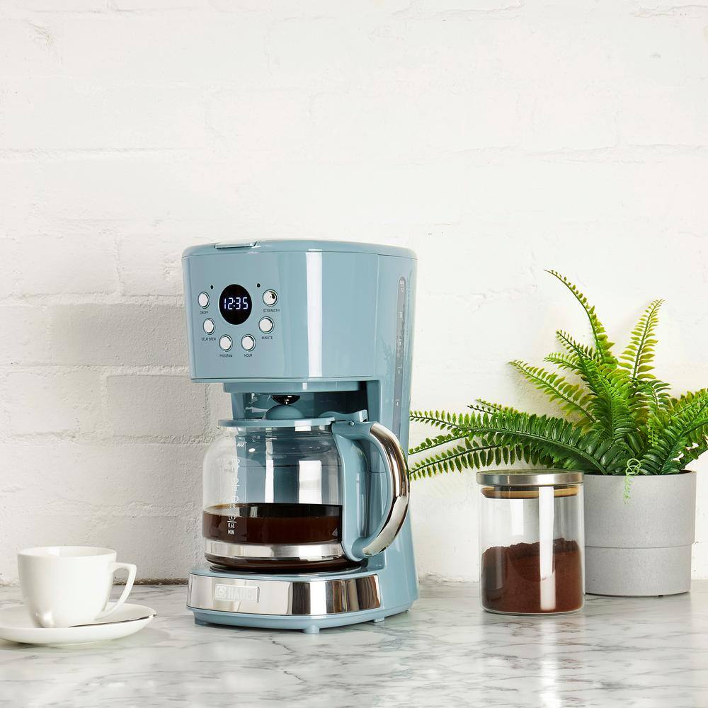 HADEN Brighton 12-Cup Sky Blue Retro Style Coffee Maker Programmable with Strength Control and Timer 75078