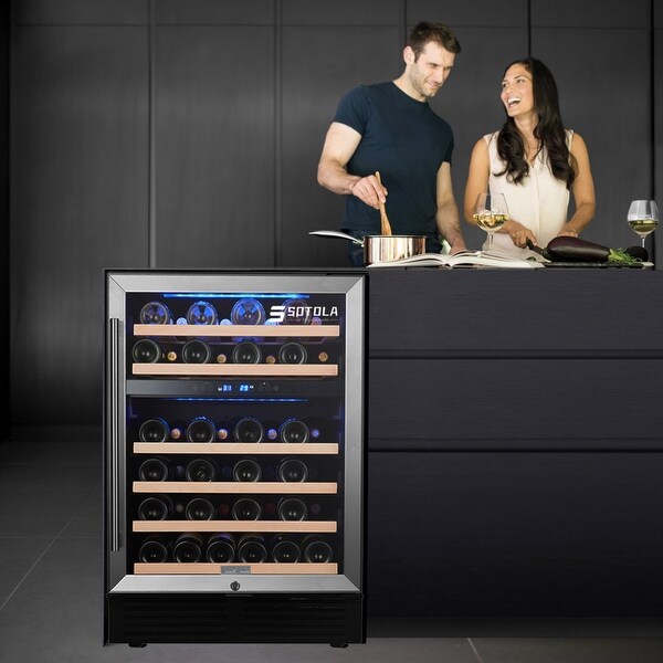 24 inch Wine Cooler Cabinet Beverage Fridge， 46 Bottles Small Wine Cellar Soda Beer Counter Top Bar with Quiet Glass Door