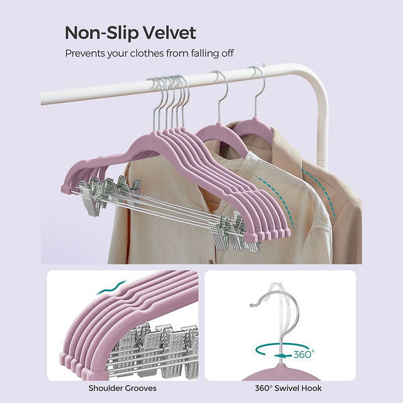 Set of 30 Velvet Hangers with Clips Pale Purple