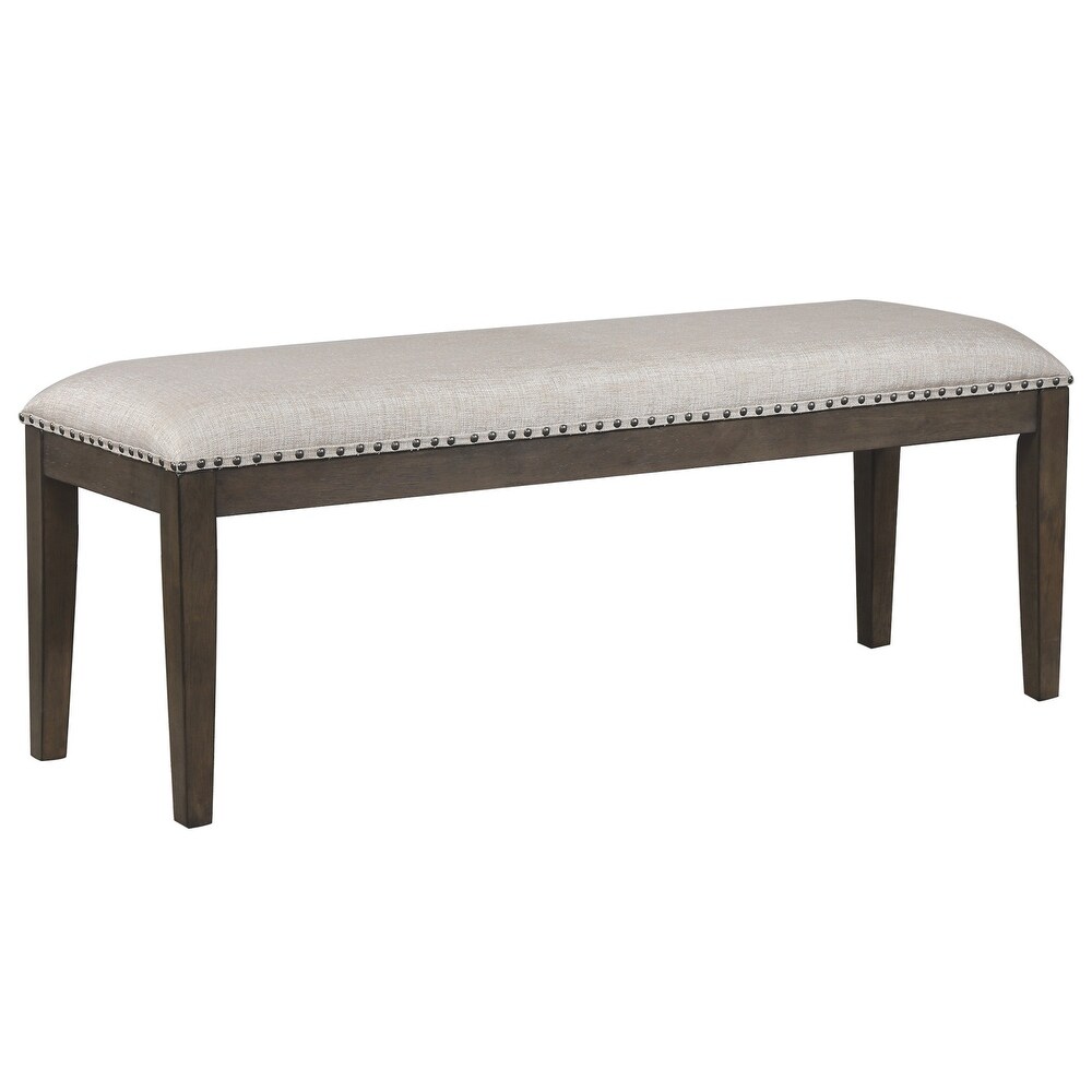 Cali Gray and Brown Dining Bench with Upholstered Seat and Nailheads 19 in. X 50 in. X 16 in.   16\