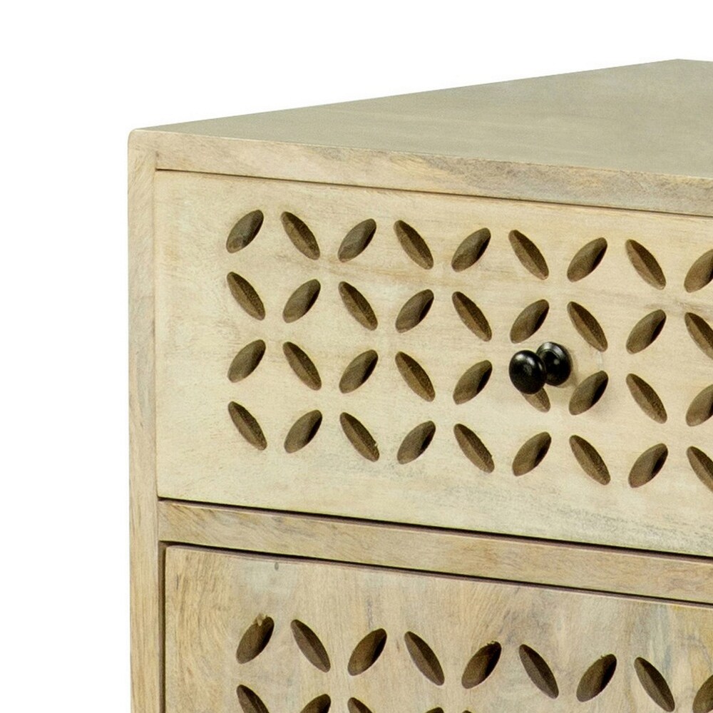 22 Inch 1 Drawer Accent Cabinet  Lattice Cut Outs on Front  Whitewash Wood