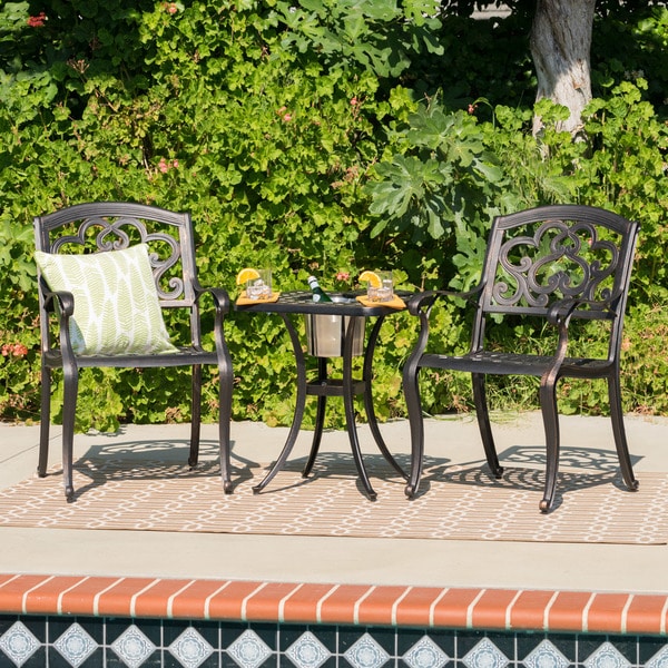 Austin Outdoor 3piece Cast Aluminum Square Bistro Set by Christopher Knight Home