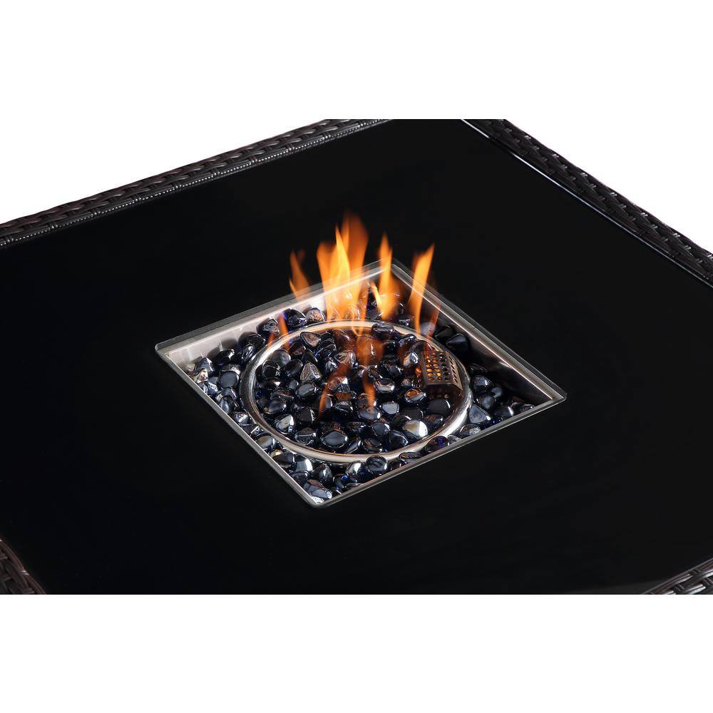 Oakville Furniture 36 in. Outdoor Square Brown Wicker Aluminum Gas Propane Fire Pit Table In Tempered Glass WFire Glass OVF-WKFPT36