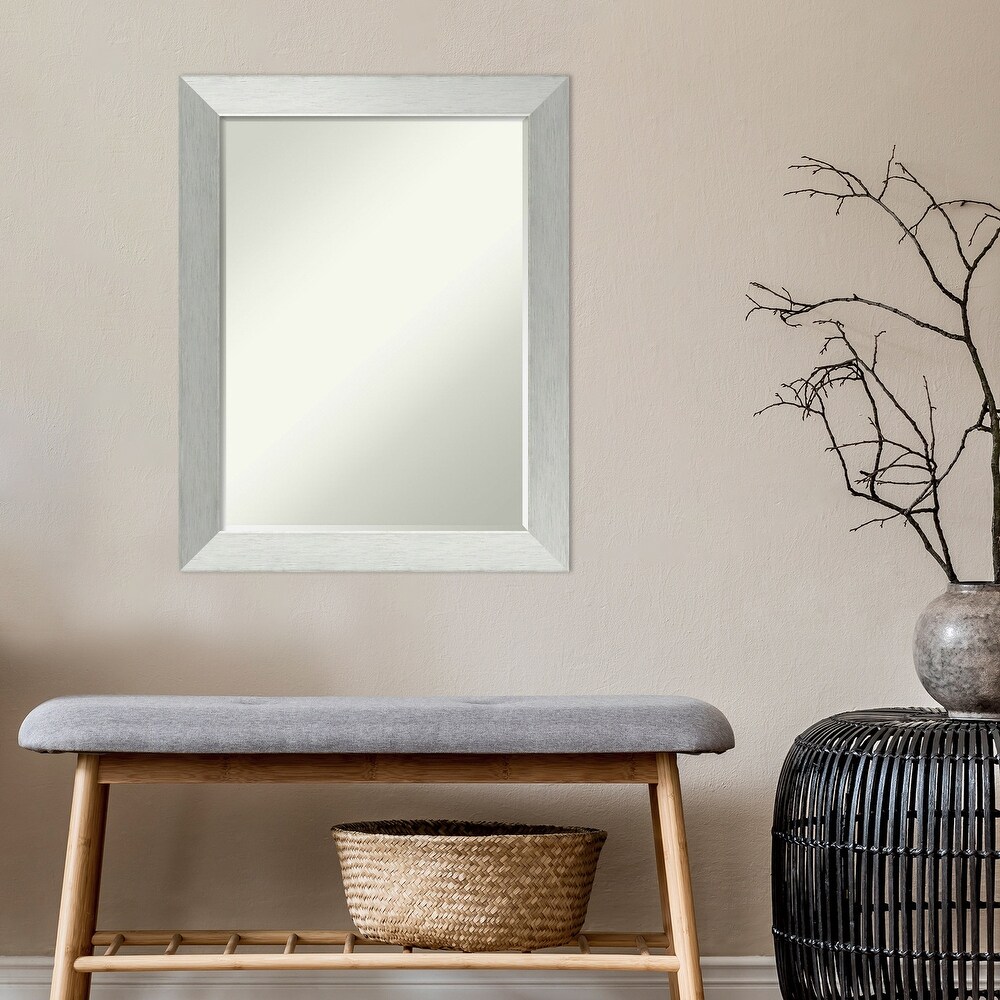 Petite Bevel Wood Wall Mirror   Brushed Sterling Silver Frame