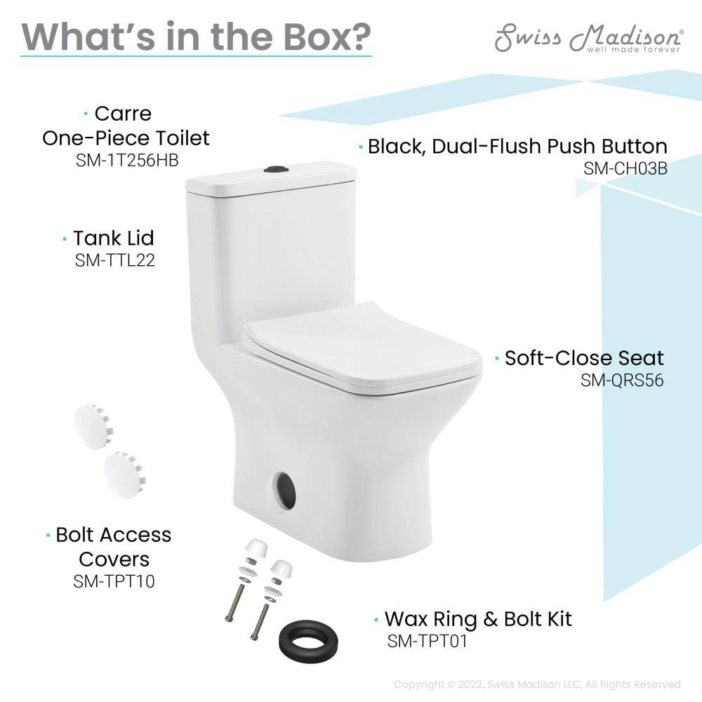 Swiss Madison Carre 1-piece 1.11.6 GPF Dual Flush Square Toilet in Glossy White with Black Hardware Seat Included SM-1T256HB