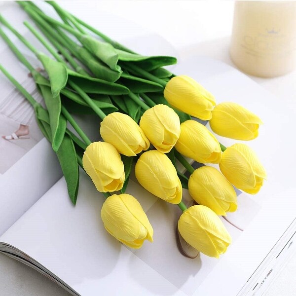 Enova Home 20 Pcs Artificial PU Real Touch Tulips Fake Silk Flowers Stems for Party Home Wedding Decoration